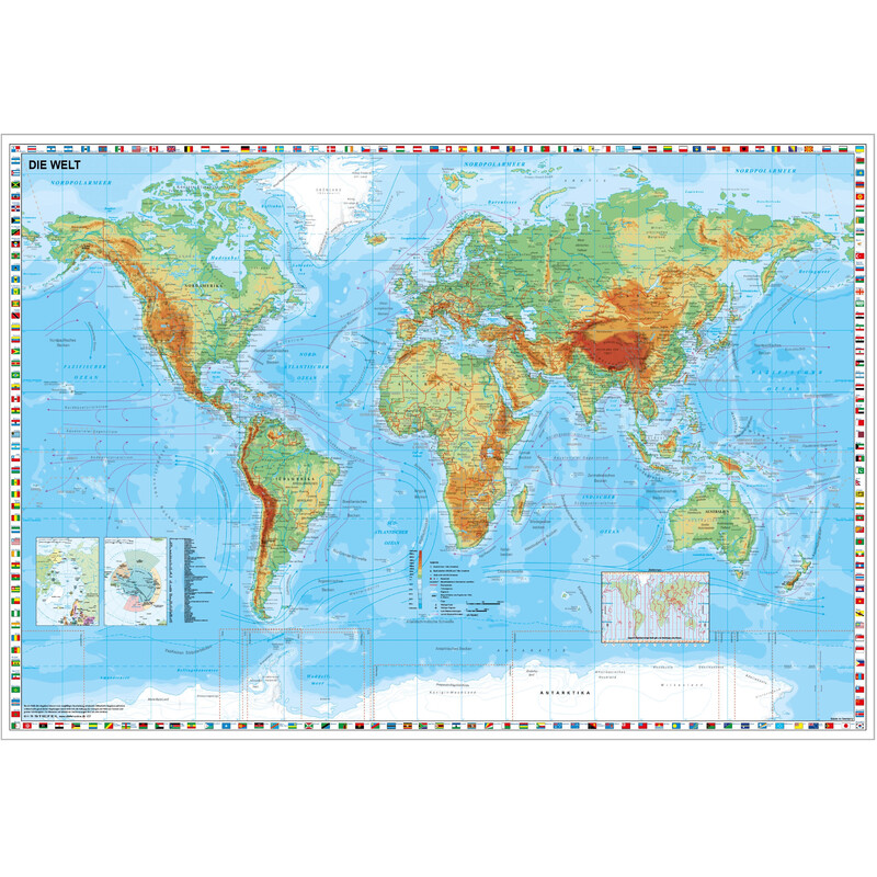 Stiefel Mappa del Mondo fisica con bordo bandiera (95x62)