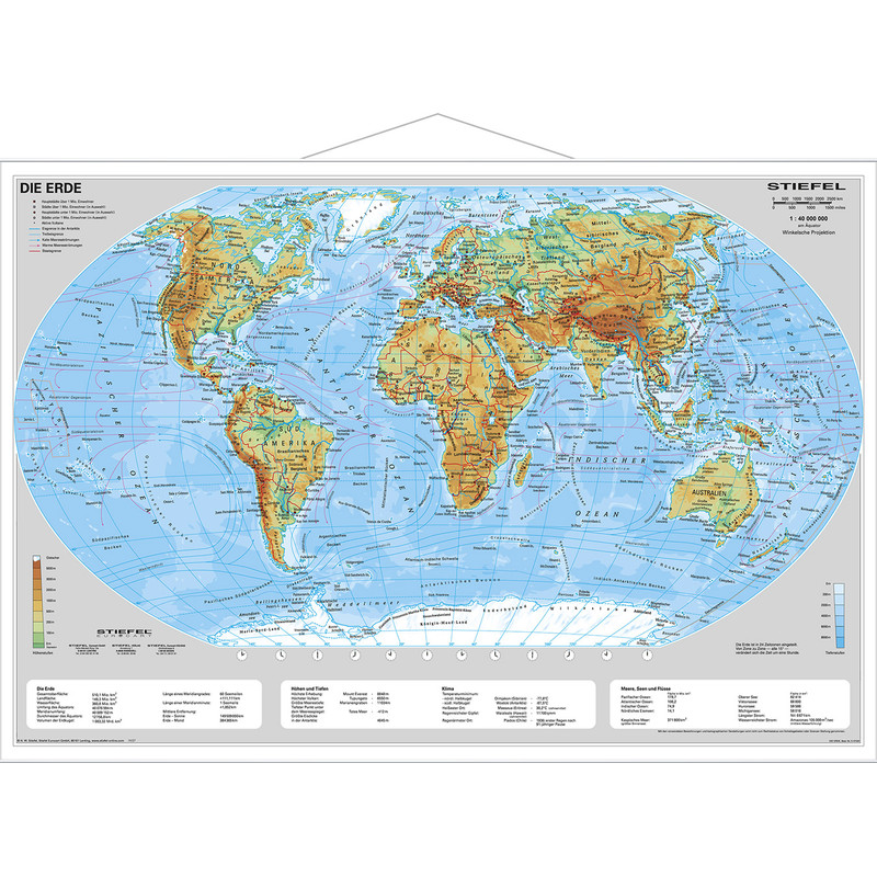 Stiefel Mappa del Mondo Erde physisch (63 x 46 cm)