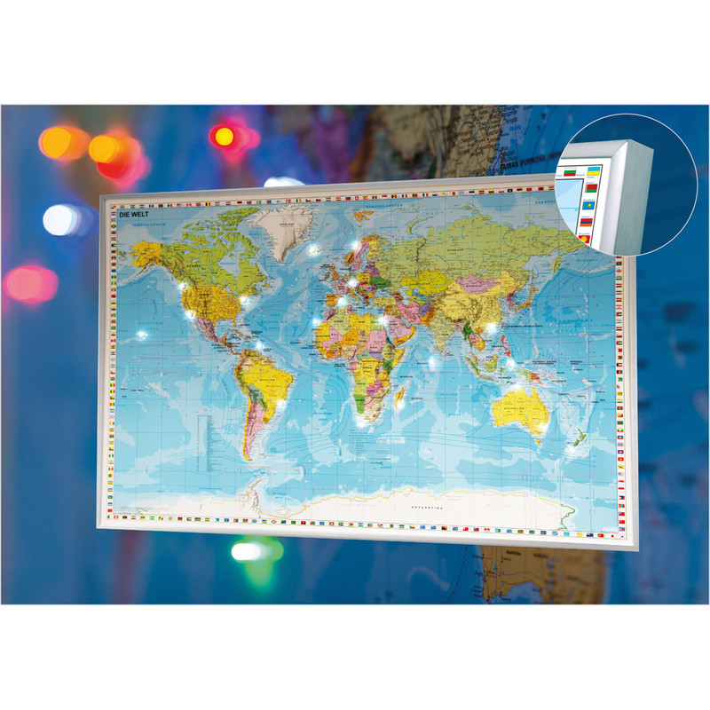 Stiefel Mappa del Mondo Planisfero interattivo con luci LED (in tedesco)