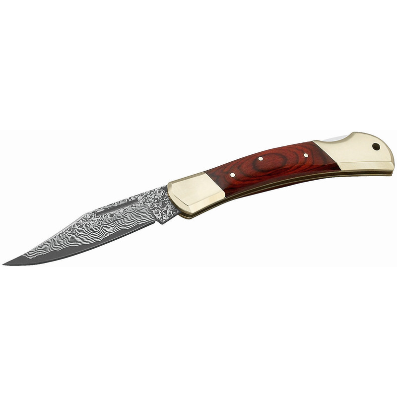 Herbertz Coltelli Coltello tascabile con lama damasco, impugnatura in legno  di pakka, n. 265711