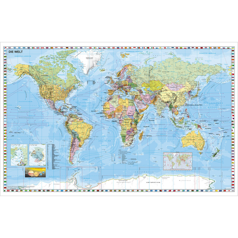 Stiefel Mappa del Mondo Planisfero da parete montato su listelli in legno  bianco e ganci per affissione