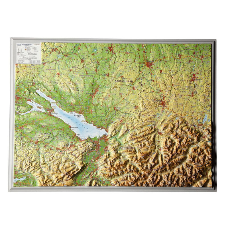 Georelief Mappa Regionale Algovia lago di Costanza, carta piccola in rilievo