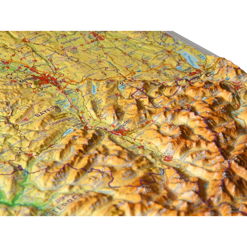 Georelief Mappa Regionale Algovia lago di Costanza, carta piccola in rilievo