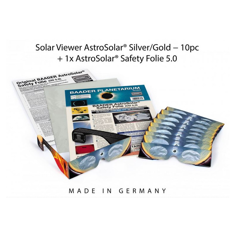 Baader Sonnenfilter-Set: 10xAstroSolar® Silver/Gold Brillen und 1xAstroSolar-Folie