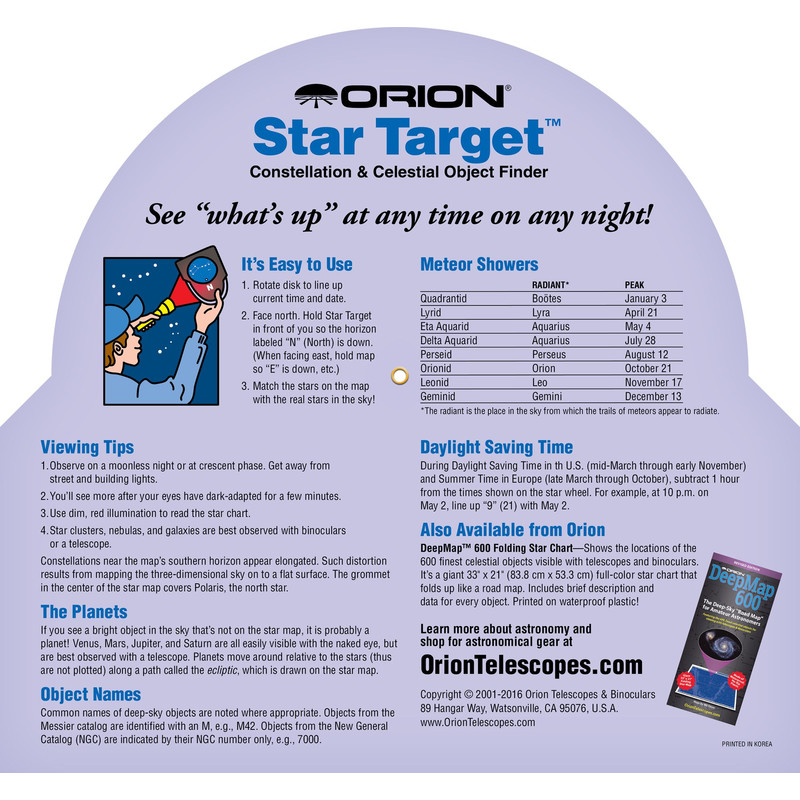 Orion Carta Stellare Star Target Planisphere 40-60 degree north