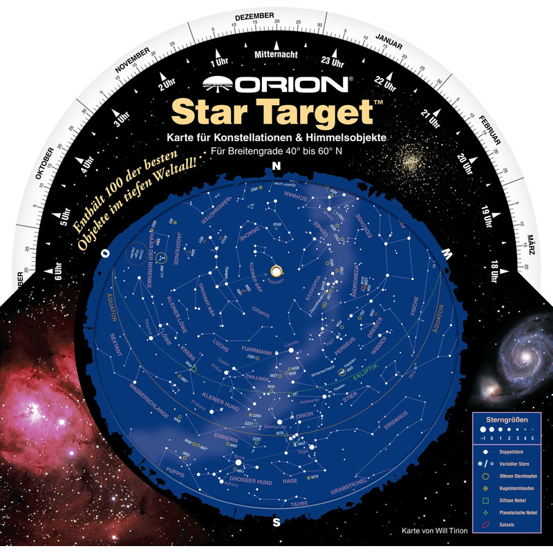 Orion Carta Stellare Drehbare Sternkarte Star Target für 40°-60° nord