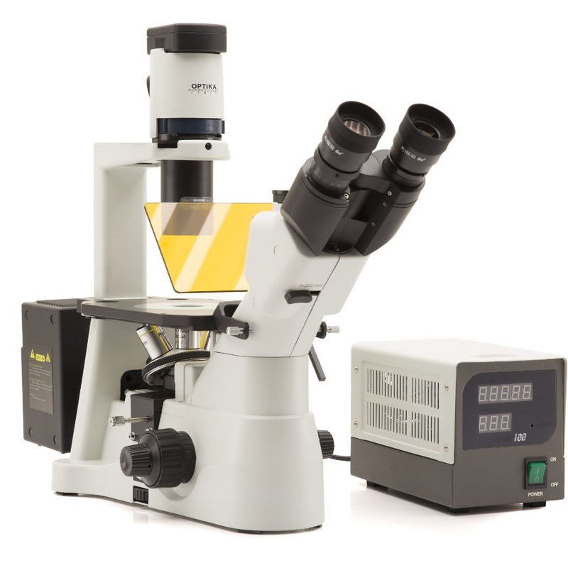 Optika Microscopio invertito Mikroskop IM-3F-EU, trino, invers, phase, FL-HBO, B&G Filter, IOS LWD W-PLAN, 40x-400x, EU