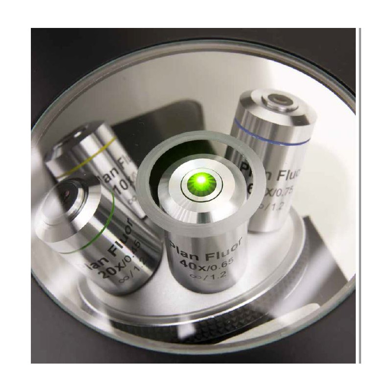 Optika Microscopio IM-3FL4-UK, trino, invertito, FL-HBO, filtro B&G, IOS LWD U-PLAN F, 100x-400x, UK