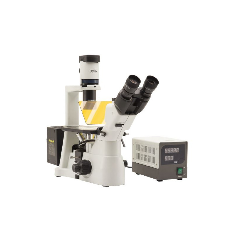 Optika Microscopio IM-3FL4-UK, trino, invertito, FL-HBO, filtro B&G, IOS LWD U-PLAN F, 100x-400x, UK
