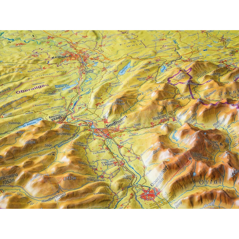 Georelief Mappa Regionale Allgäu Bodensee 3D Reliefkarte (77 x 57 cm)