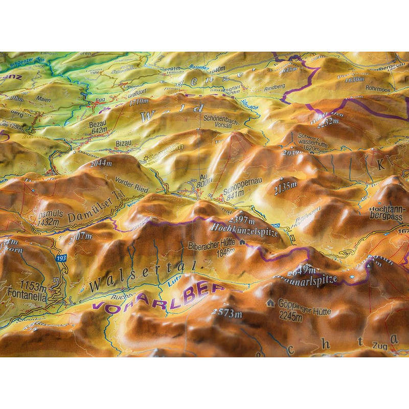 Georelief Mappa Regionale Allgäu Bodensee 3D Reliefkarte (77 x 57 cm)