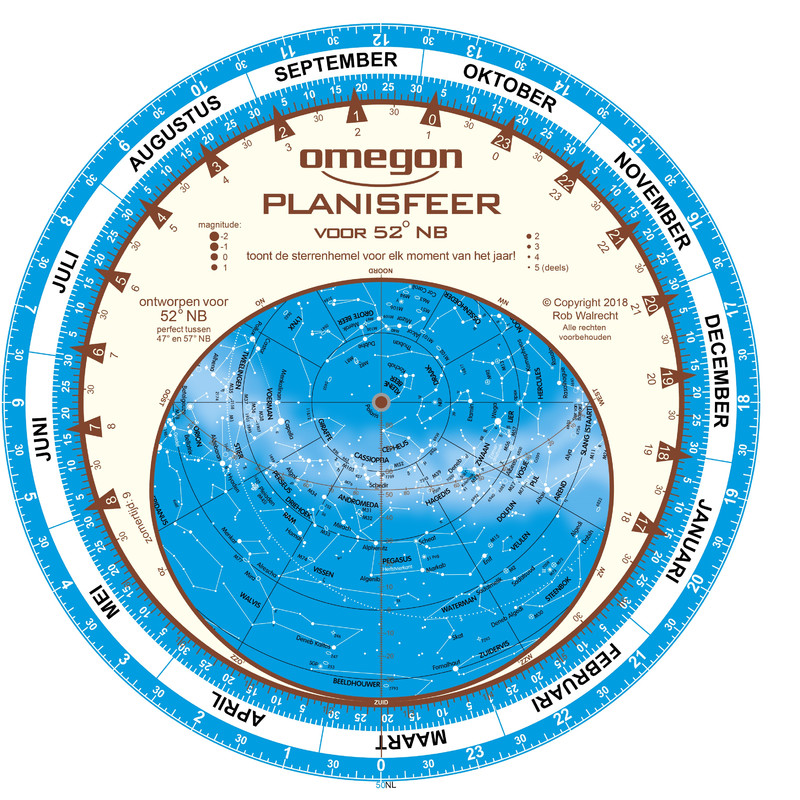 Omegon Carta Stellare Sternkarte Planisphere 25cm / 52°