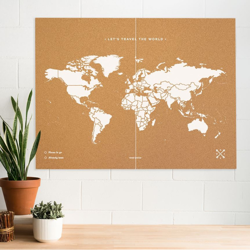 Miss Wood Mappa del Mondo Woody Map Natural Cork XXL white