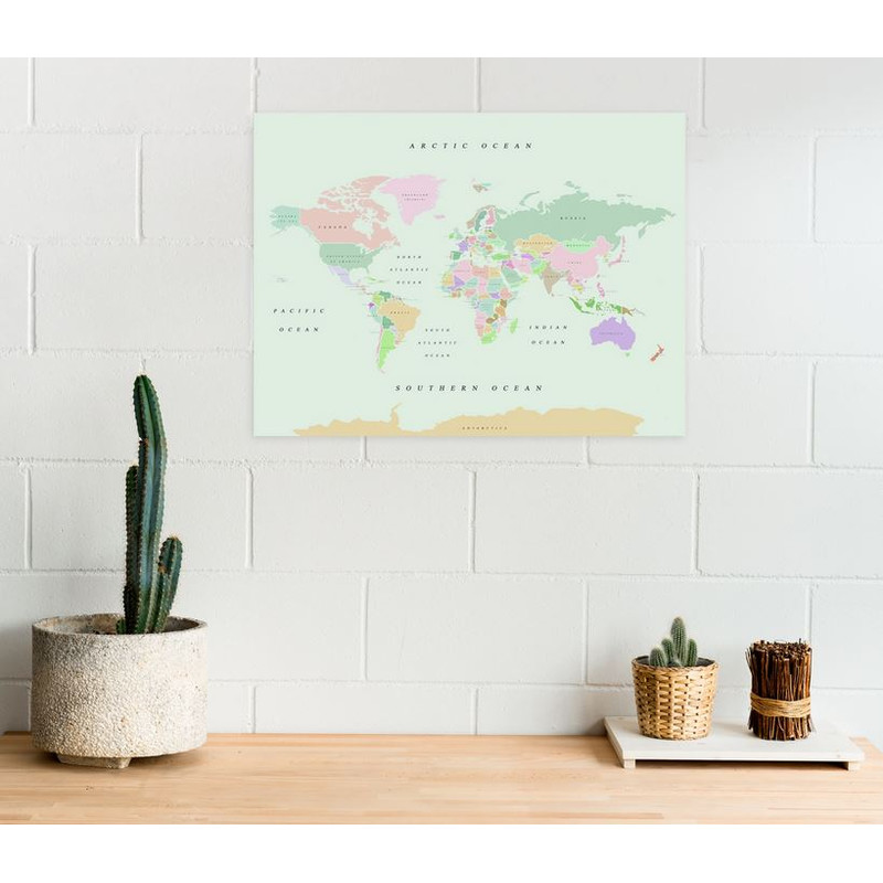 Miss Wood Mappa del Mondo Woody Map Acquerello Retro L