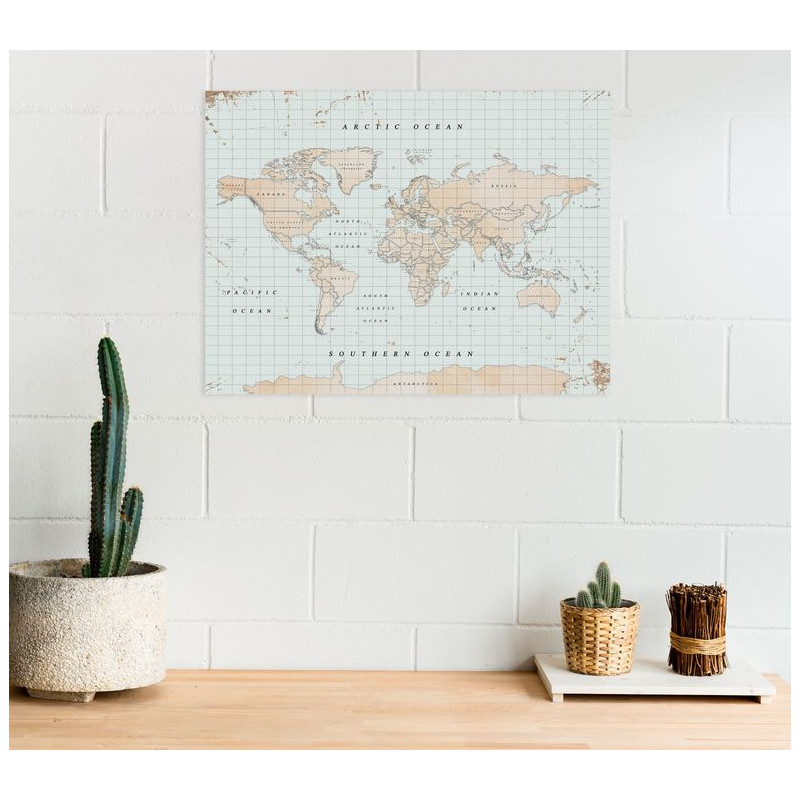 Miss Wood Mappa del Mondo Woody Map Acquerello Vintage L