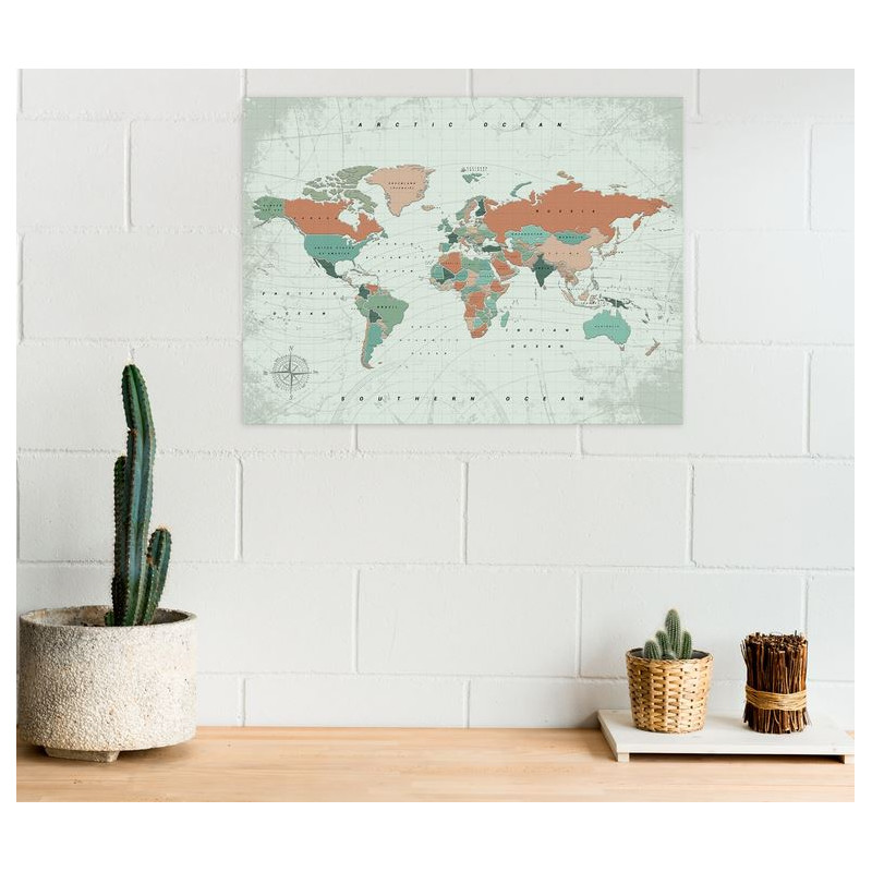 Miss Wood Mappa del Mondo Woody Map Acquerello Terracotta L