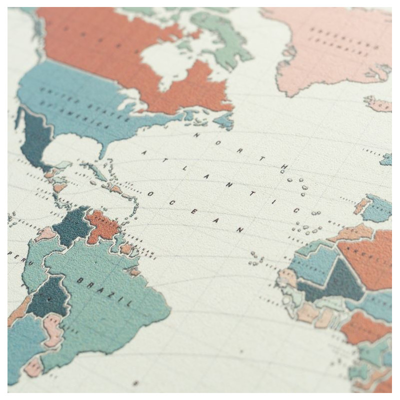 Miss Wood Mappa del Mondo Woody Map Acquerello Terracotta L
