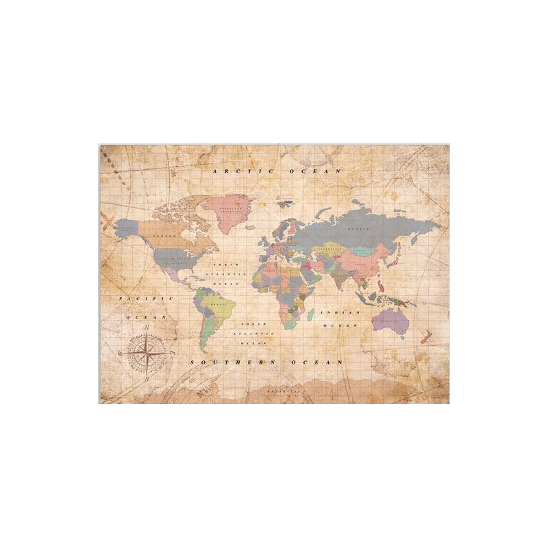 Miss Wood Mappa del Mondo Woody Map Watercolor Old School XL