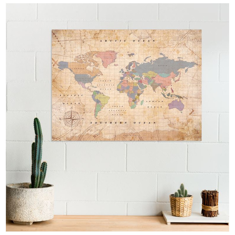 Miss Wood Mappa del Mondo Woody Map Watercolor Old School XL