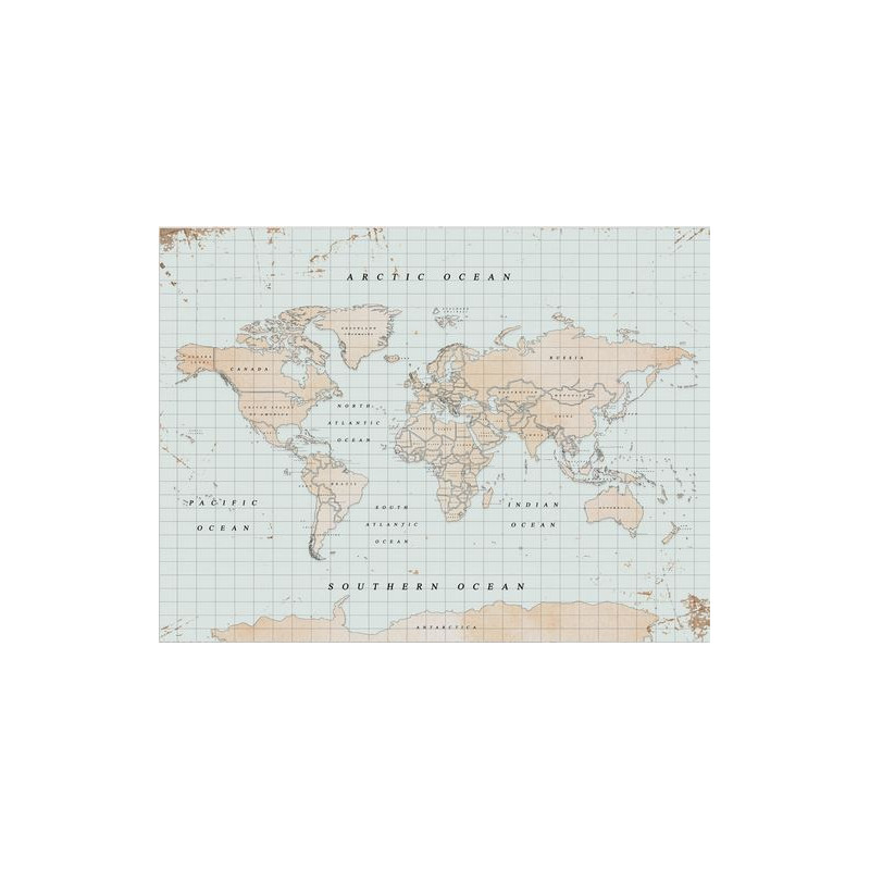 Miss Wood Mappa del Mondo Woody Map Acquerello Vintage XL