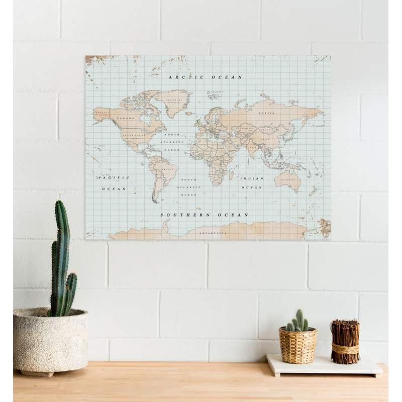 Miss Wood Mappa del Mondo Woody Map Acquerello Vintage XL