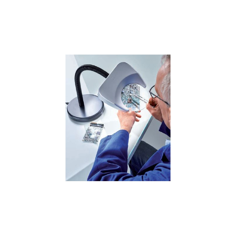 Schweizer Lente d`Ingrandimento Luce di ingrandimento Tech-Line LED BASE DA TAVOLO 6500K, 2x/Ø120mm, biconvessa, base da tavolo