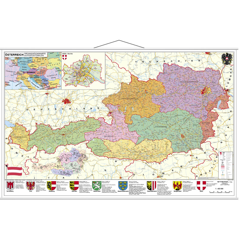 Stiefel Mappa PLZ- & Organisationskarte Österreich politisch (137 x 89 cm)