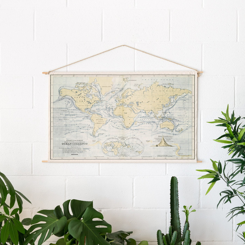 Miss Wood Mappa del Mondo Woody Cotton Map Oceans