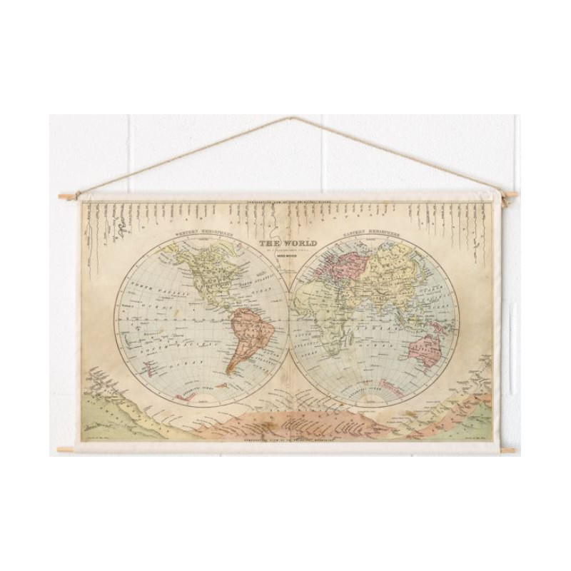 Miss Wood Mappa del Mondo Woody Cotton Map Rivers and Mountains