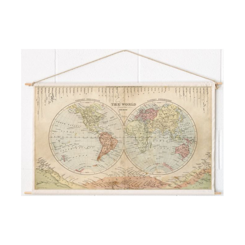 Miss Wood Mappa del Mondo Woody Cotton Map Rivers and Mountains