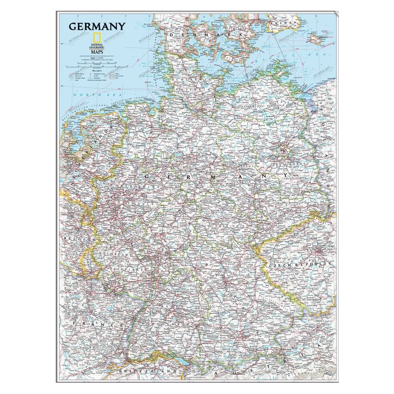 National Geographic Mappa Cartina della Germania incorniciata (argento)