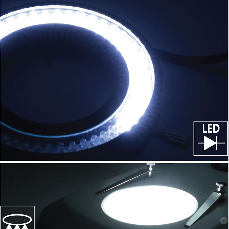 Optika Microscopio stereo zoom SZO-3, binoculare, 6,7-45x, Colonna di sostegno, Luce incidente, Luce trasmessa