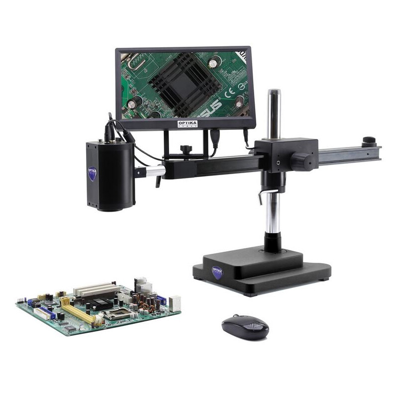 Optika Microscopio IS-02, zoom opt. 1x-14x, fotocamera 2MP, schermo da 11,5 pollici