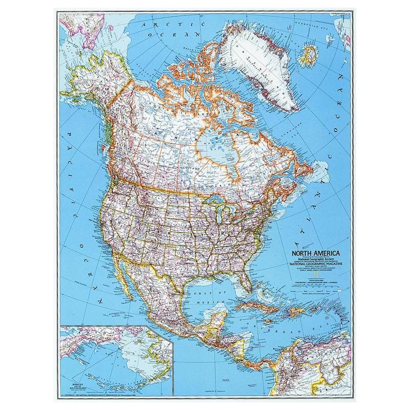National Geographic Carta continentale Nord America, politica, grande