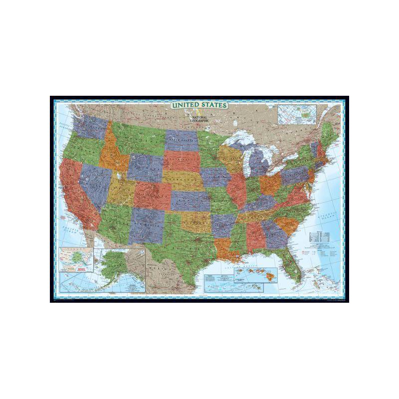 National Geographic Mappa Carta decorativa degli USA, politica, grande, laminata