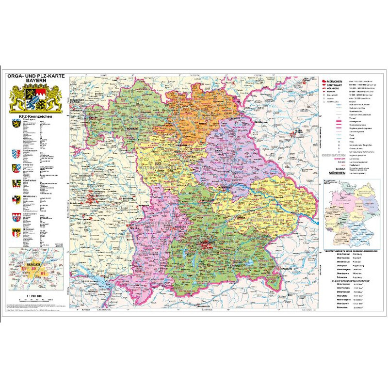 Stiefel Mappa Regionale Bayern politisch mit Postleitzahlen