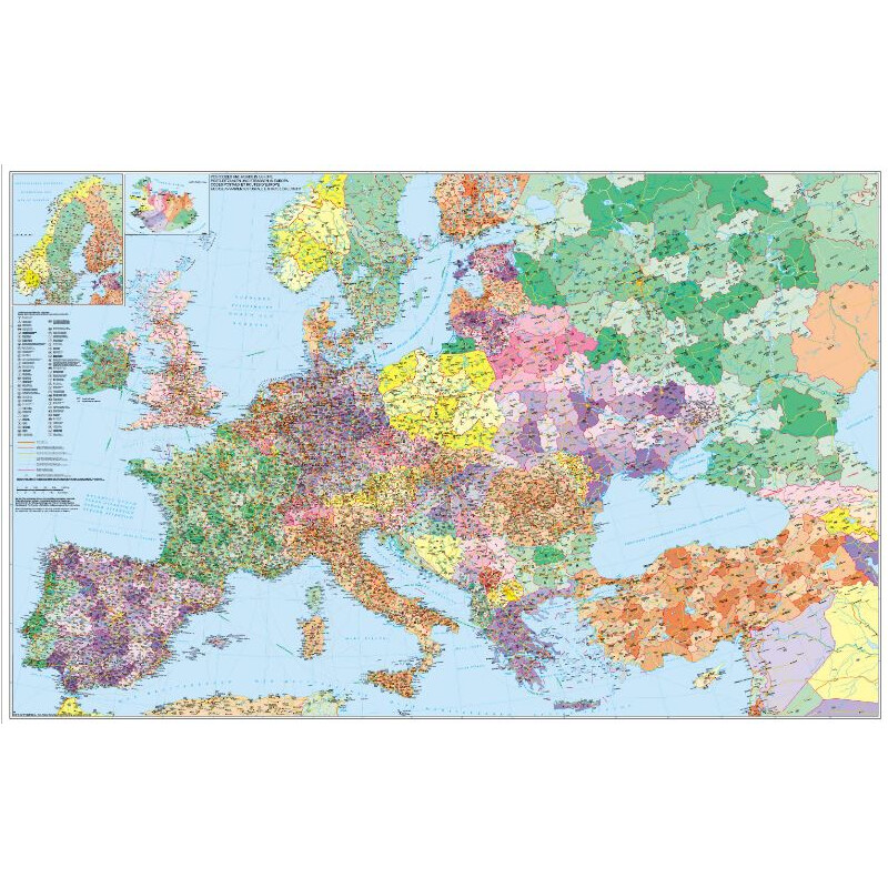 Stiefel Carta continentale Europa con Turchia Mappa stradale e con codici postali (multilingua)