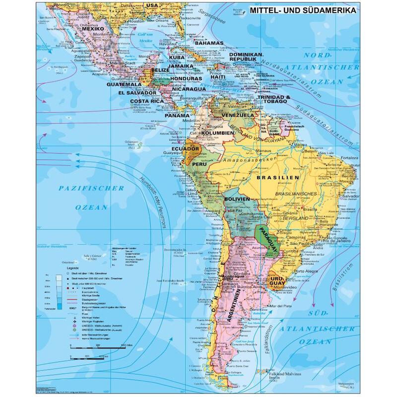 Stiefel Carta continentale Centro & Sudamerica politica (97 x 119 cm)