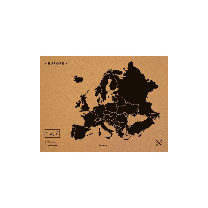 Miss Wood Carta continentale Woody Map Europa schwarz 60x45cm