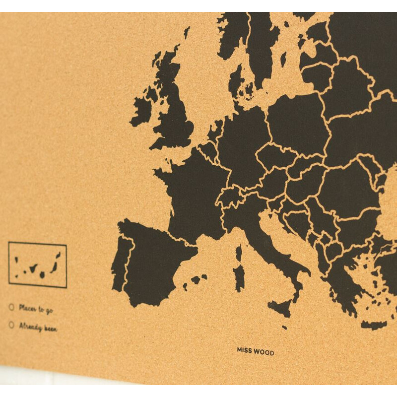 Miss Wood Carta continentale Woody Map Europa schwarz 60x45cm