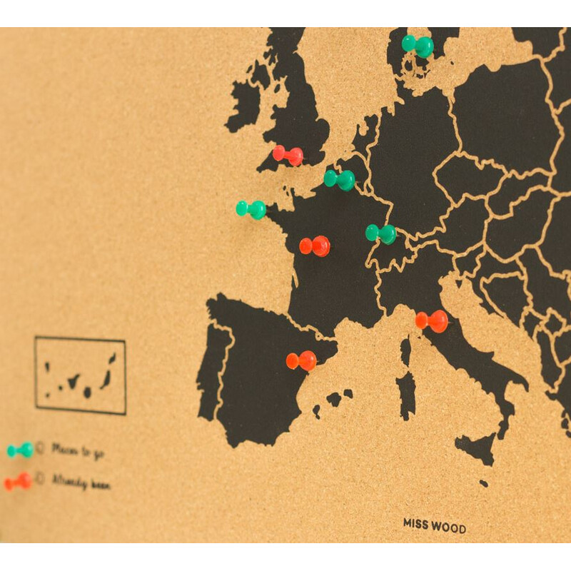 Miss Wood Carta continentale Woody Map Europa schwarz 60x45cm