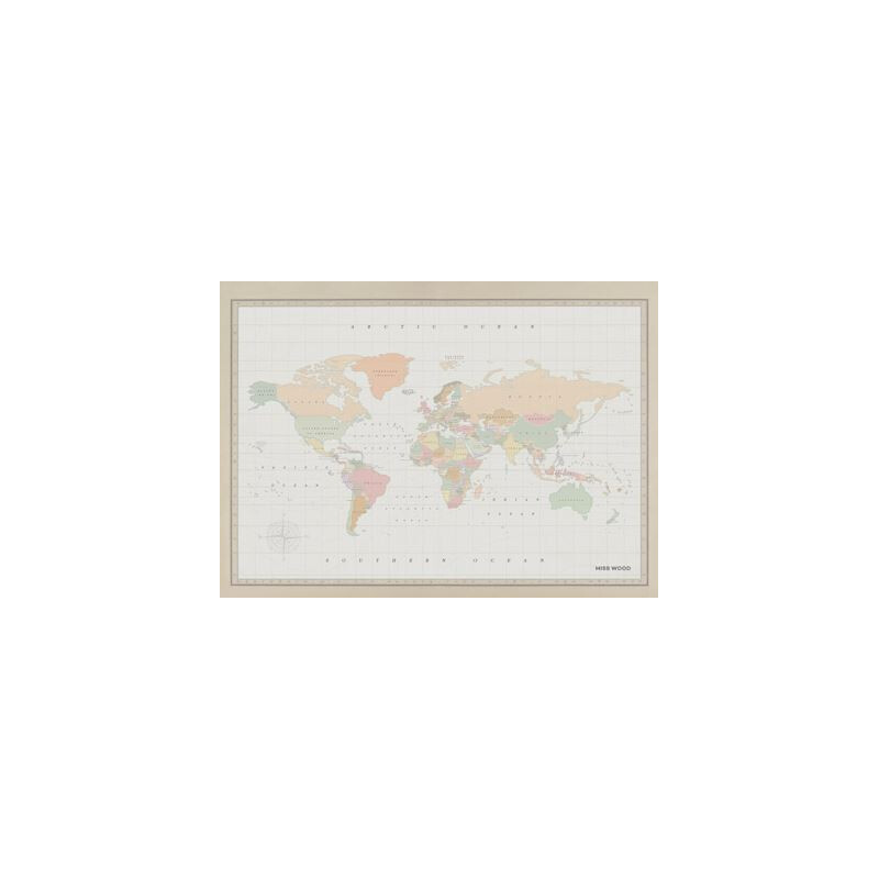 Miss Wood Mappa del Mondo Woody Map Watercolor Colonial L