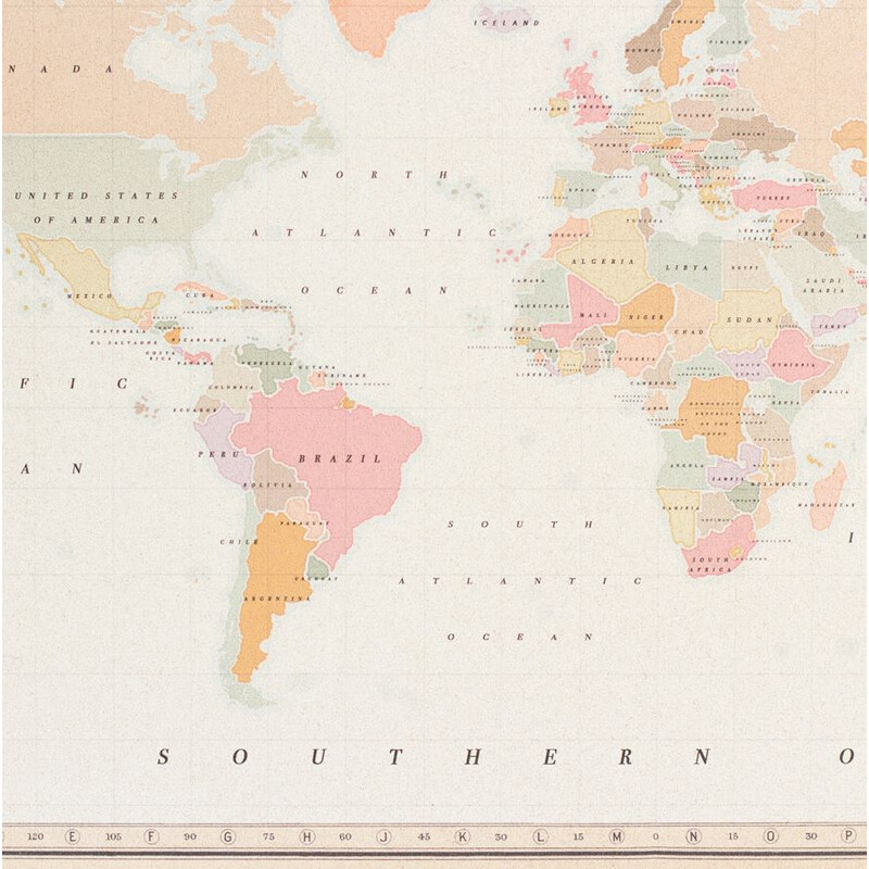 Miss Wood Mappa del Mondo Woody Map Watercolor Colonial L