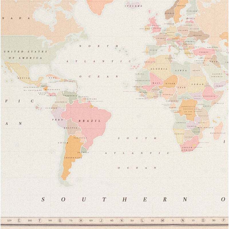 Miss Wood Mappa del Mondo Woody Map Watercolor Colonial XL