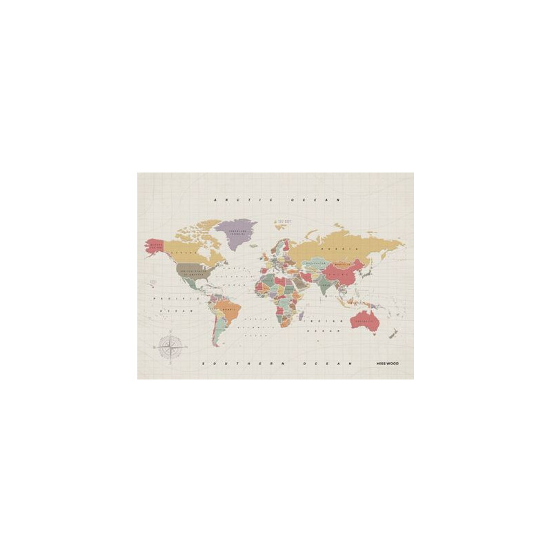 Miss Wood Mappa del Mondo Woody Map Watercolor Tropical L