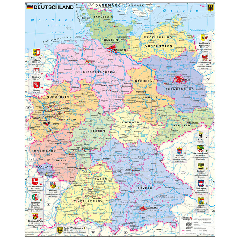 Stiefel Mappa Deutschland politisch mit Wappen (97 x 119 cm)