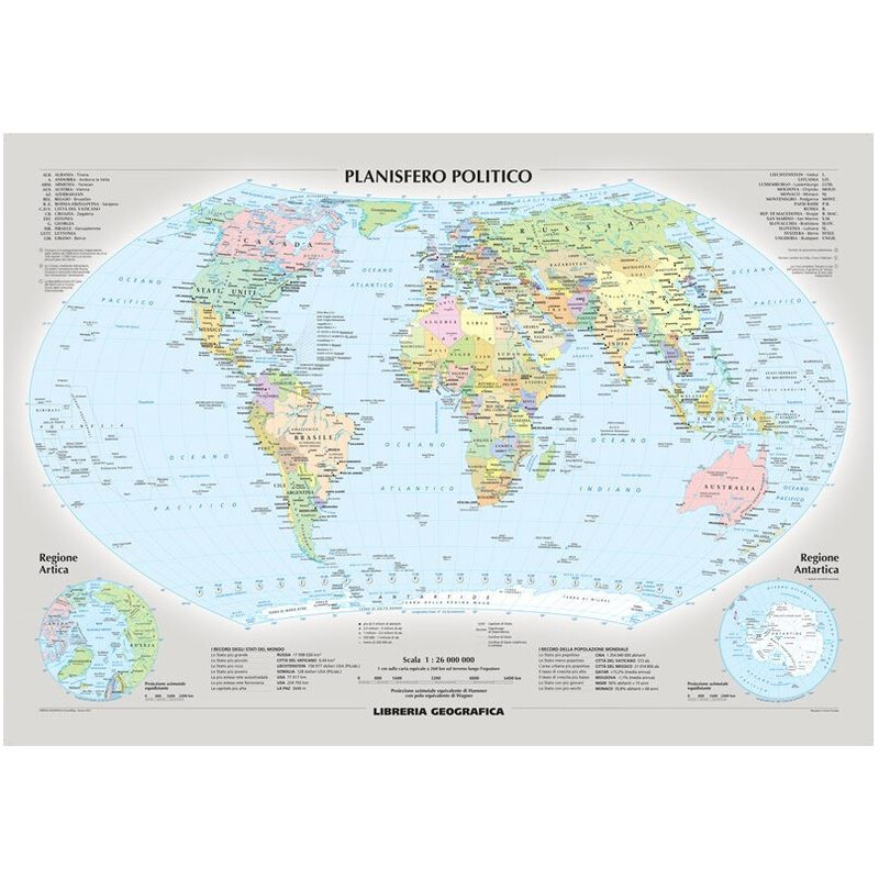 Libreria Geografica Mappa del Mondo Planisfero fisico e politico