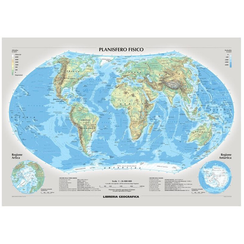 Libreria Geografica Mappa del Mondo Planisfero fisico e politico