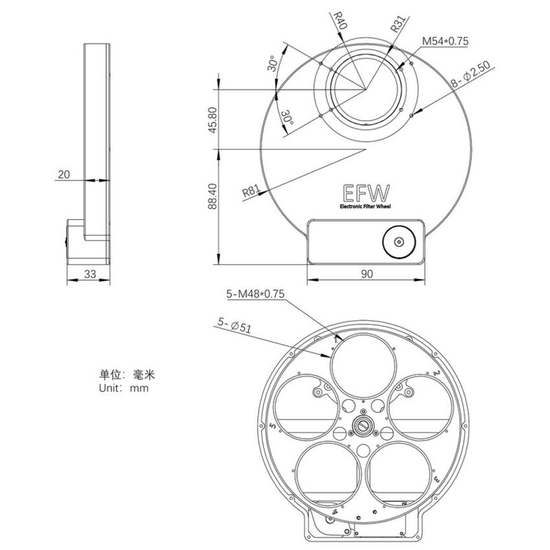ZWO Ruota portafiltri Filterrad EFW 5x2"