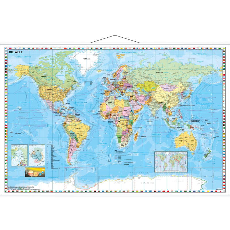 Stiefel Mappa del Mondo politisch mit Flaggenrand (95 x 62 cm)